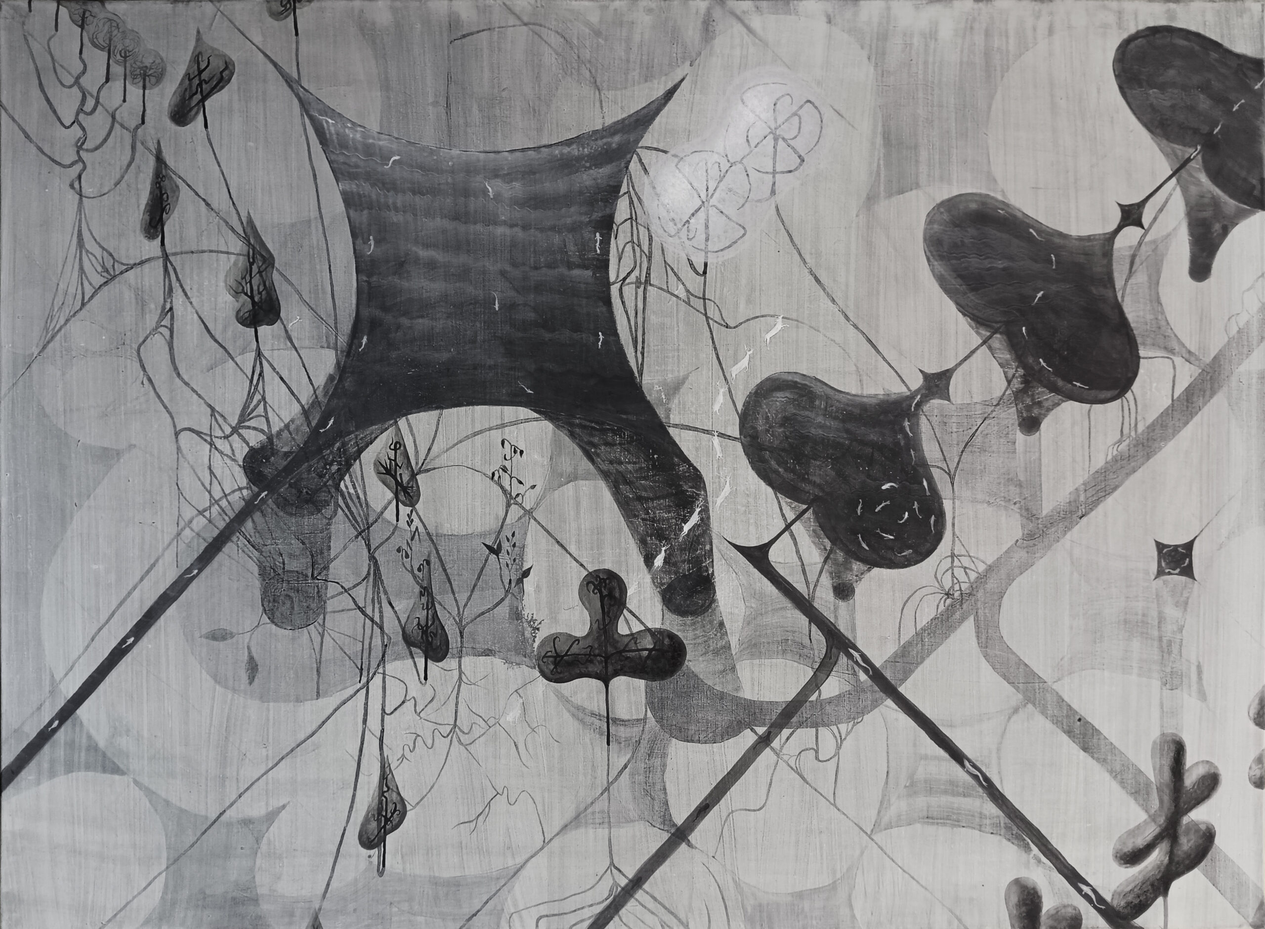 Aleš Zapletal, Bílá krajina, 2022, 150x 110 cm, tempera na plátně, 75000 Kč